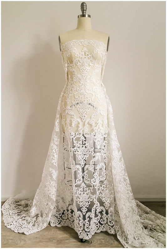 Ornament Spitze Stoff Off-White/ Braut Spitzenstoff/ Ornament Hochzeit Spitze/ Couture Spitze// L17-037