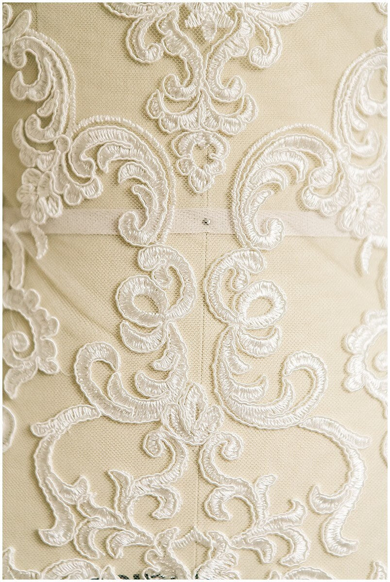 Ornament lace fabric off-white/ bridal lace fabric/ ornament wedding lace/ couture lace// L17-037
