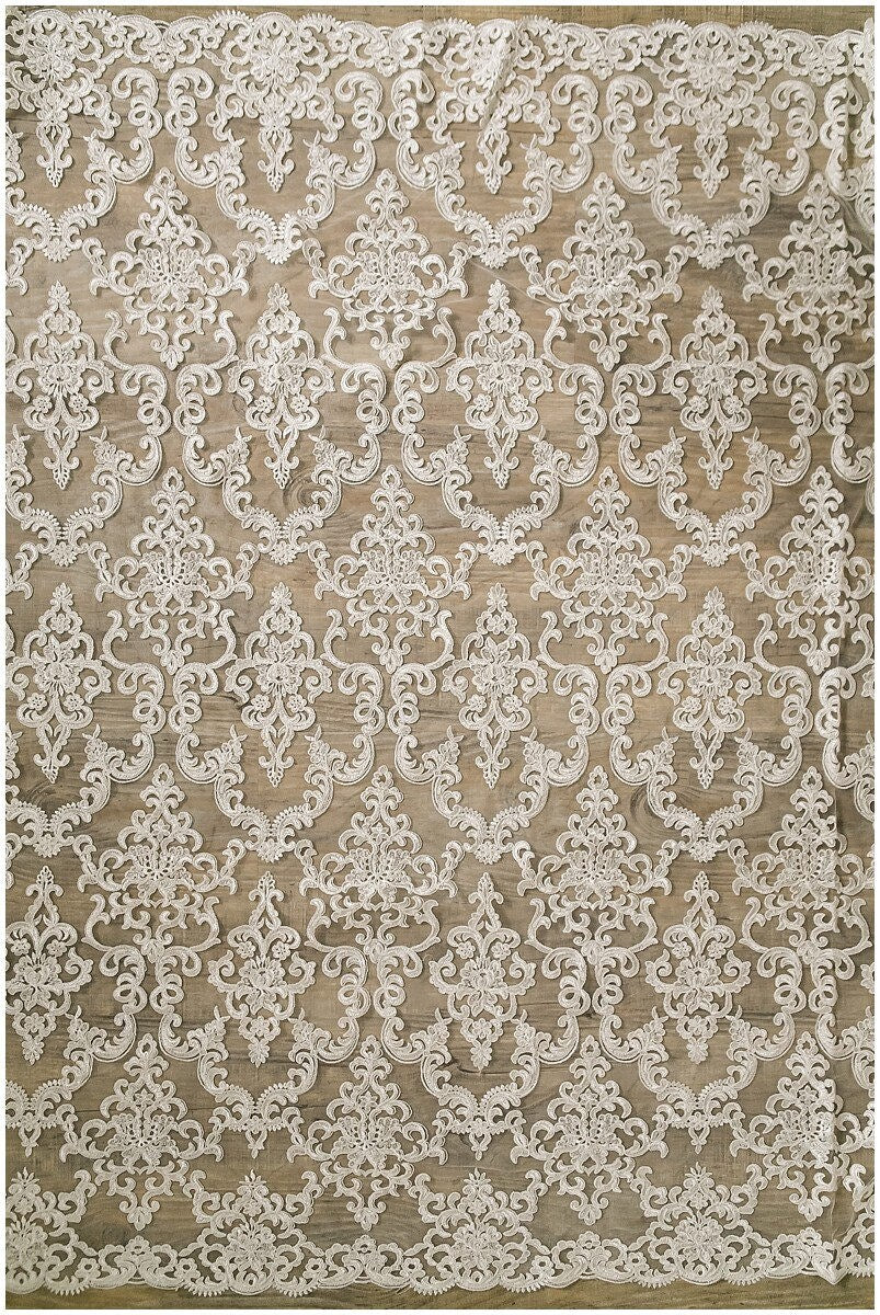 Ornament lace fabric off-white/ bridal lace fabric/ ornament wedding lace/ couture lace// L17-037