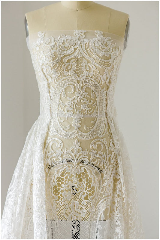 Ornament Hochzeit Spitze mit Netzelementen, Kordel Ornament Spitze Stoff, BrautSpitze Stoff, Hochzeitskette Stoff// L17-055