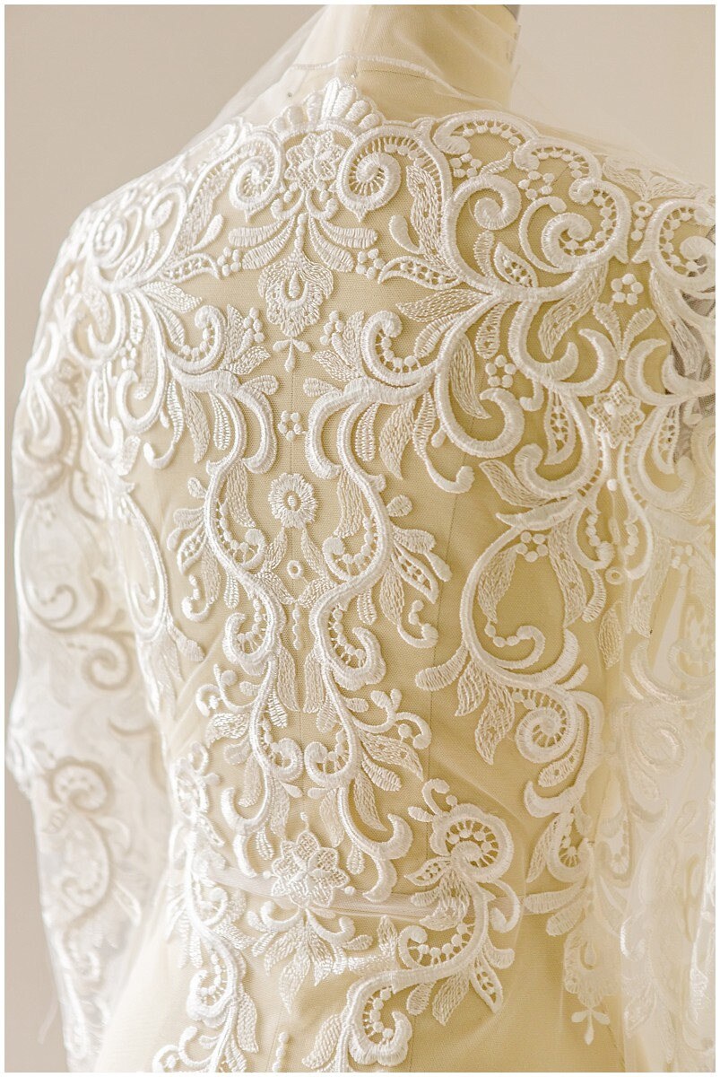 Embroidered bridal lace fabric off-white/ ornate bridal lace/ embroidered bridal lace fabric// L17-054