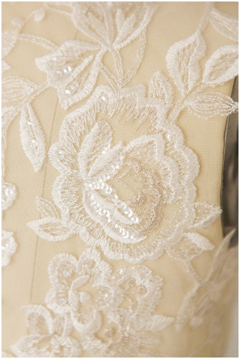 IVORY/ SILVER - 2pcs. Mirrored lace flowers, lace patches, lace flower applique - wedding dress applique, wedding dress lace flower// A17-052