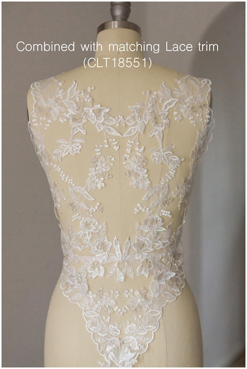 IVORY/ SILVER - 2pcs. Mirrored lace flowers, lace patches, lace flower applique - wedding dress applique, wedding dress lace flower// A17-052