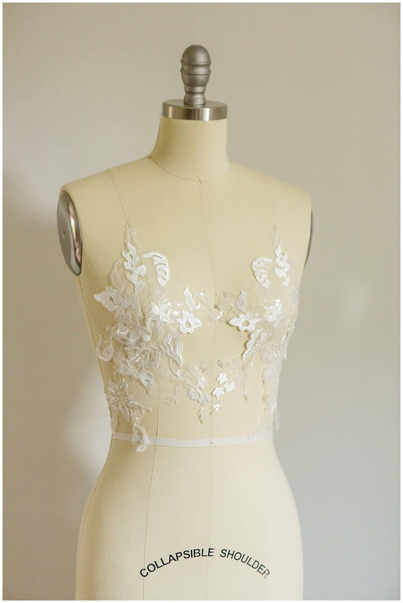 Pailletten Hochzeitskleid Applikation, RAYON, Blumen Applikation, Spitzenblumen Aufnäher, Illusion Back Lace, Blumenspitze// A17-026-R
