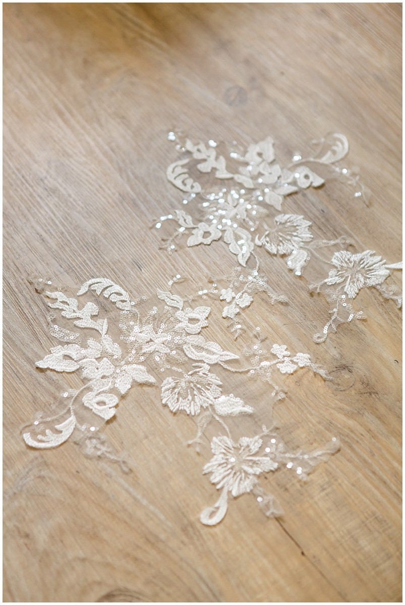 Pailletten Hochzeitskleid Applikation, RAYON, Blumen Applikation, Spitzenblumen Aufnäher, Illusion Back Lace, Blumenspitze// A17-026-R