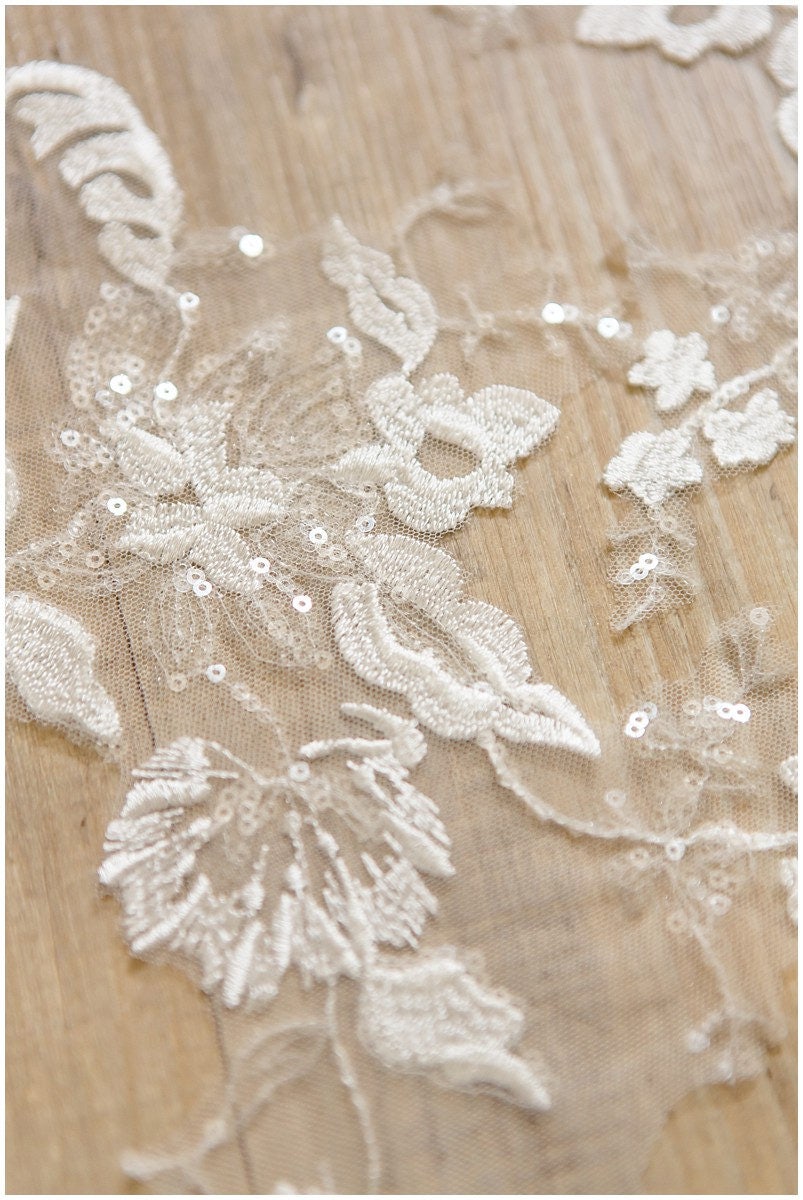 Pailletten Hochzeitskleid Applikation, RAYON, Blumen Applikation, Spitzenblumen Aufnäher, Illusion Back Lace, Blumenspitze// A17-026-R