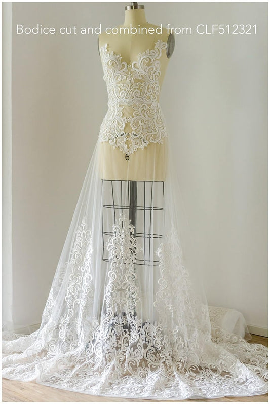 Tela de encaje de novia bordada color marfil / Encaje de novia ornamentado / Tela de encaje de novia bordada // L17-054