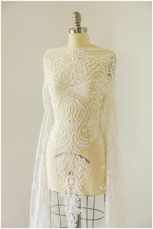 Dentelle nuptiale douce Off-White/ Dentelle de mariage Boho/ Tissu de dentelle nuptiale/ Dentelle romantique// L17-051