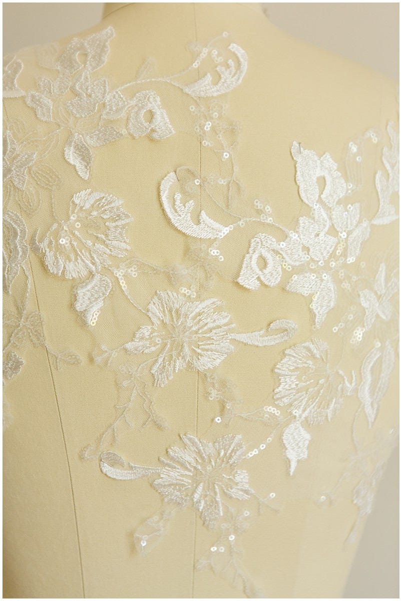 Pailletten Hochzeitskleid Applikation, RAYON, Blumen Applikation, Spitzenblumen Aufnäher, Illusion Back Lace, Blumenspitze// A17-026-R