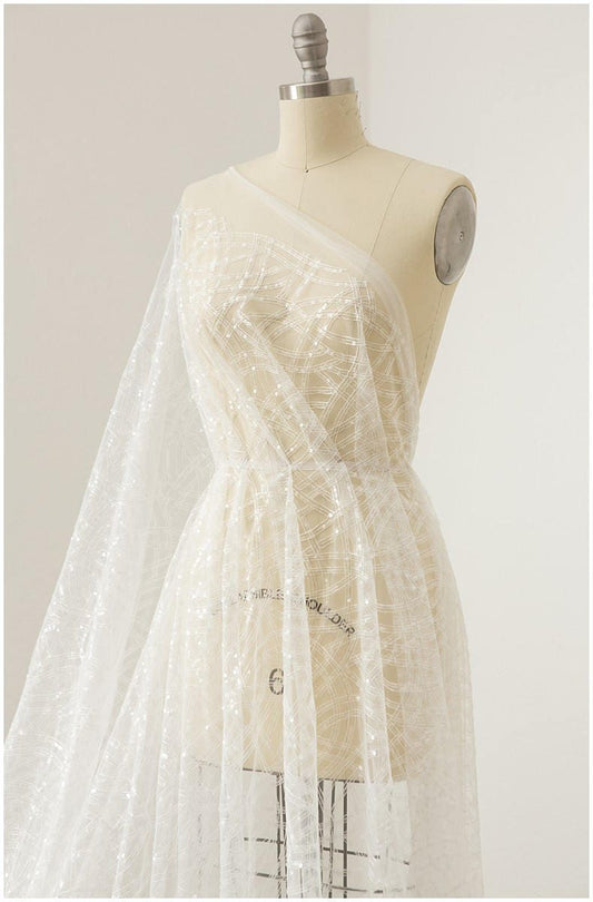 Moderner weicher Pailletten Spitzenstoff, Hochzeitskleid Spitze, Pailletten Tüll Stoff für Brautkleider, Stoff mit glitzernden Pailletten// L17-078