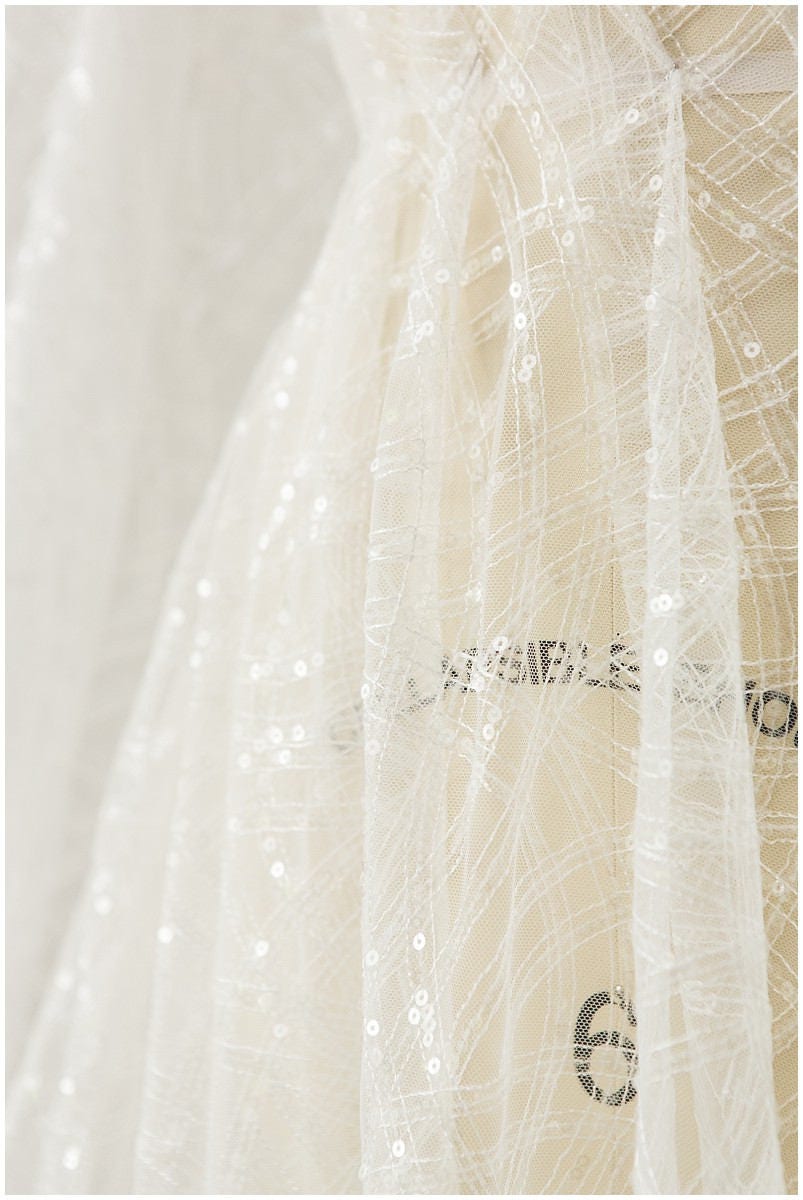 Moderner weicher Pailletten Spitzenstoff, Hochzeitskleid Spitze, Pailletten Tüll Stoff für Brautkleider, Stoff mit glitzernden Pailletten// L17-078