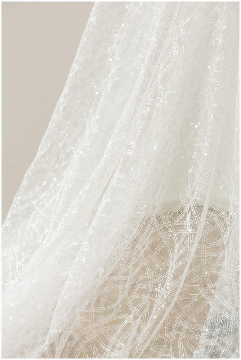 Moderner weicher Pailletten Spitzenstoff, Hochzeitskleid Spitze, Pailletten Tüll Stoff für Brautkleider, Stoff mit glitzernden Pailletten// L17-078