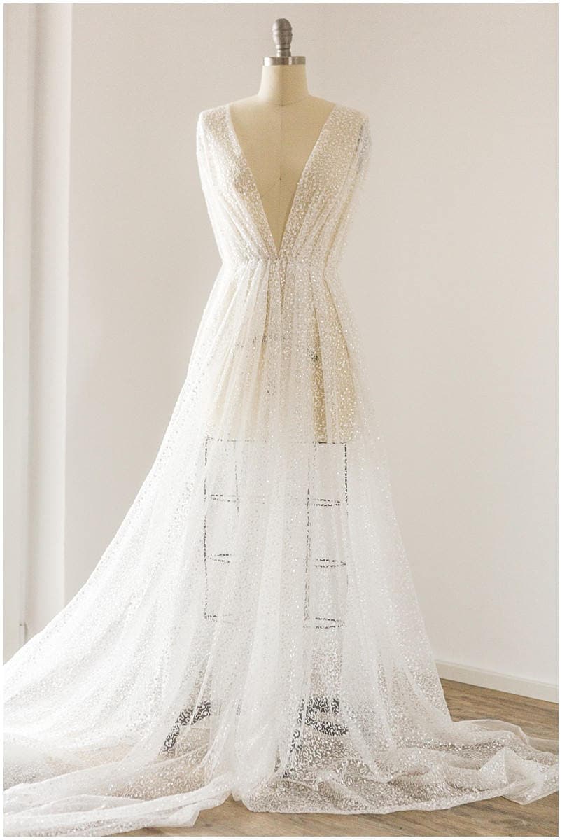Moderner Pailletten Spitzenstoff/ Pailletten Netzstoff Off-White/ Hochzeitskleid Spitze/ weich bestickter Spitzenstoff/ Braut Spitze// L17-096