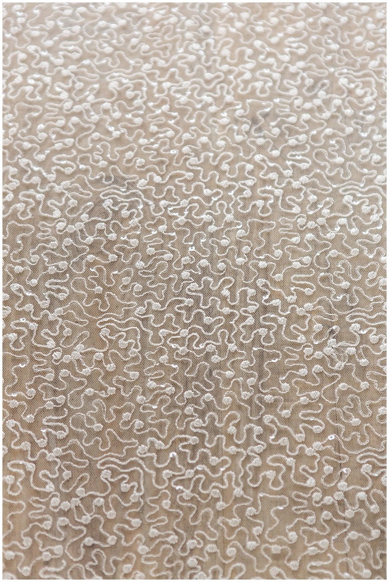 Moderner Pailletten Spitzenstoff/ Pailletten Netzstoff Off-White/ Hochzeitskleid Spitze/ weich bestickter Spitzenstoff/ Braut Spitze// L17-096