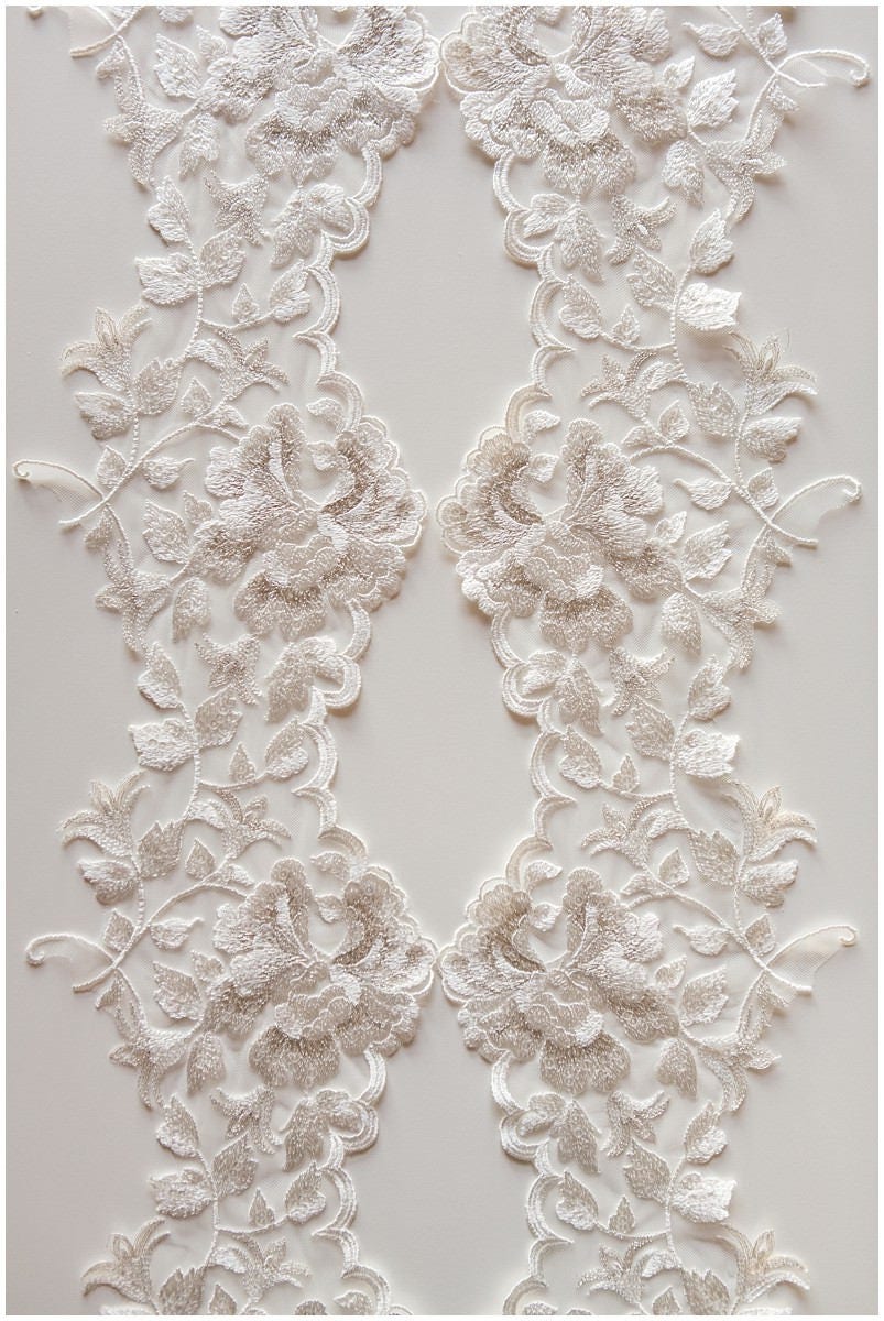 2x 1yds wide mirrored lace trim/ Ivory silver lace trim/ Floral lace trim/ Bridal dress lace trim/ Veil trim// T17-028