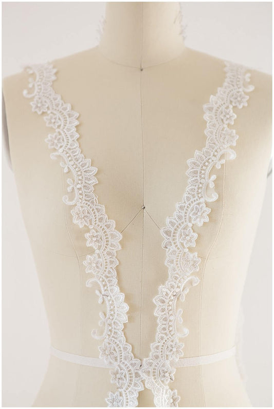 Garniture en dentelle argentée ivoire/dentelle nuptiale/garniture en dentelle brodée/garniture en dentelle voile/dentelle à fleurs//T17-030