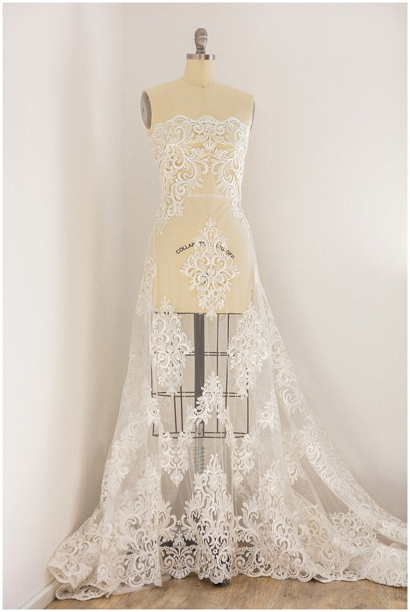 Bestickter Braut Spitzenstoff/ verschnörkelte Spitze Off-White/ Braut Couture Spitze// L17-057