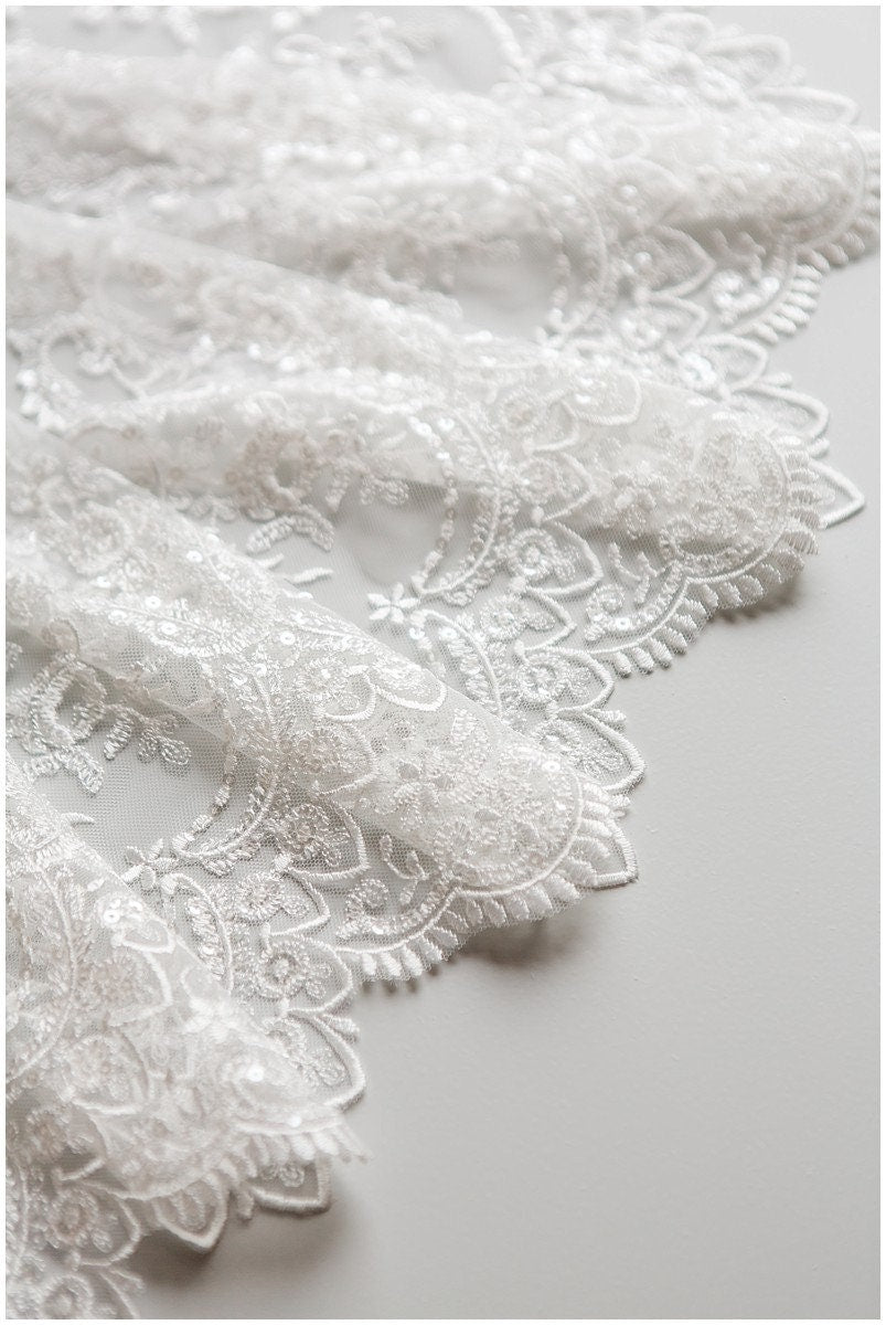 embroidered lace trim off-white/ elegant bridal lace trim/ bridal lace/ veil lace trim/ lace embroidery/ wedding dress lace// T17-041