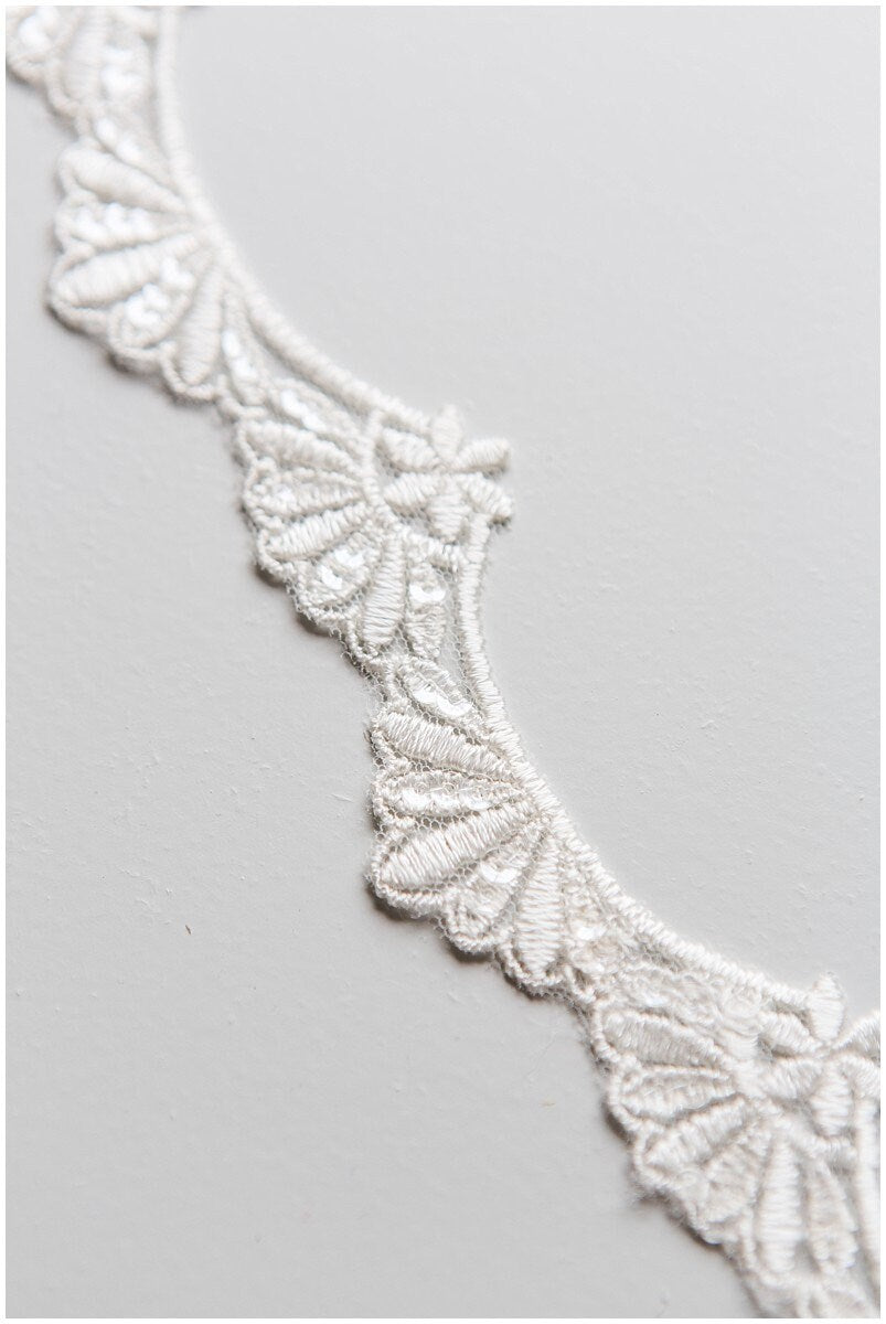 Off-white lace trim with sequins/ veil lace trim/ bridal lace trim/ soft embroidered lace/ elegant bridal lace// T17-052
