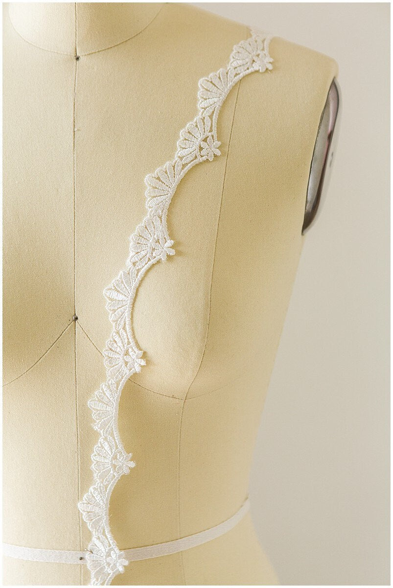 Off-white lace trim with sequins/ veil lace trim/ bridal lace trim/ soft embroidered lace/ elegant bridal lace// T17-052