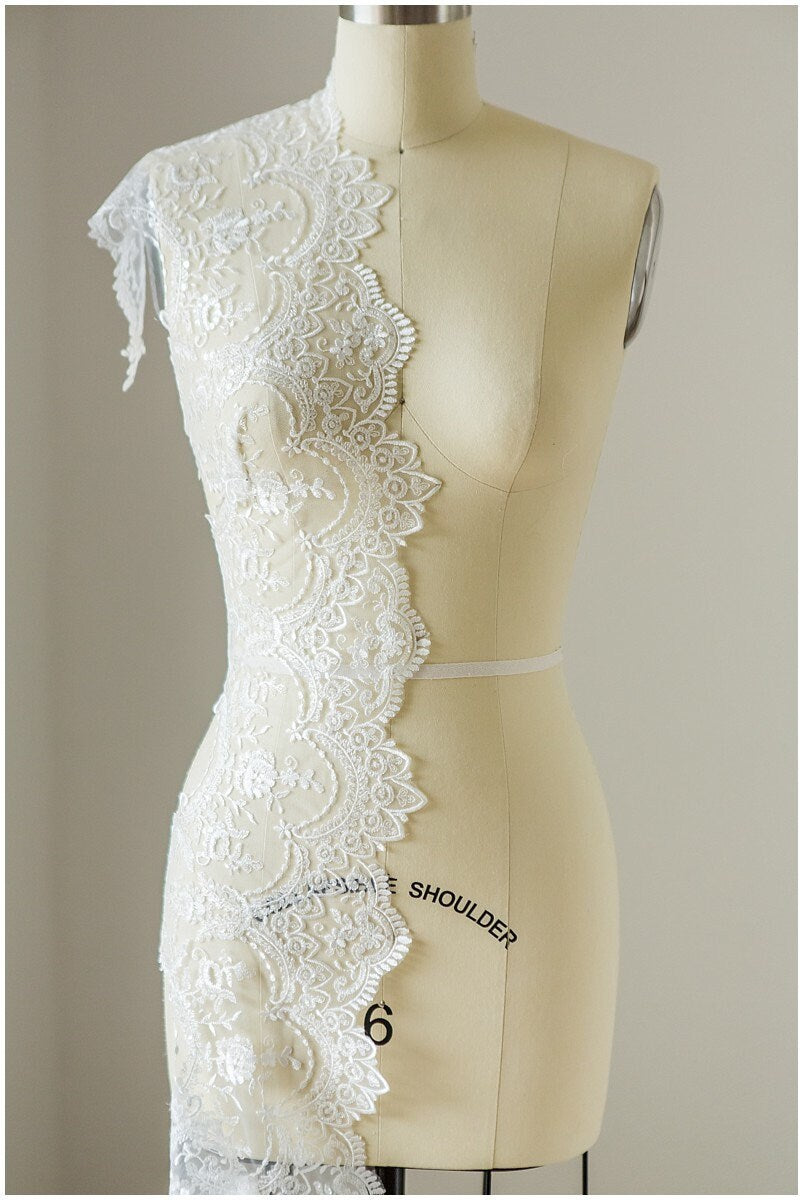embroidered lace trim off-white/ elegant bridal lace trim/ bridal lace/ veil lace trim/ lace embroidery/ wedding dress lace// T17-041