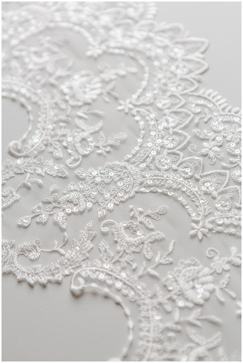 embroidered lace trim off-white/ elegant bridal lace trim/ bridal lace/ veil lace trim/ lace embroidery/ wedding dress lace// T17-041