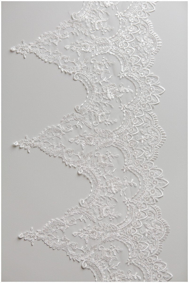 embroidered lace trim off-white/ elegant bridal lace trim/ bridal lace/ veil lace trim/ lace embroidery/ wedding dress lace// T17-041