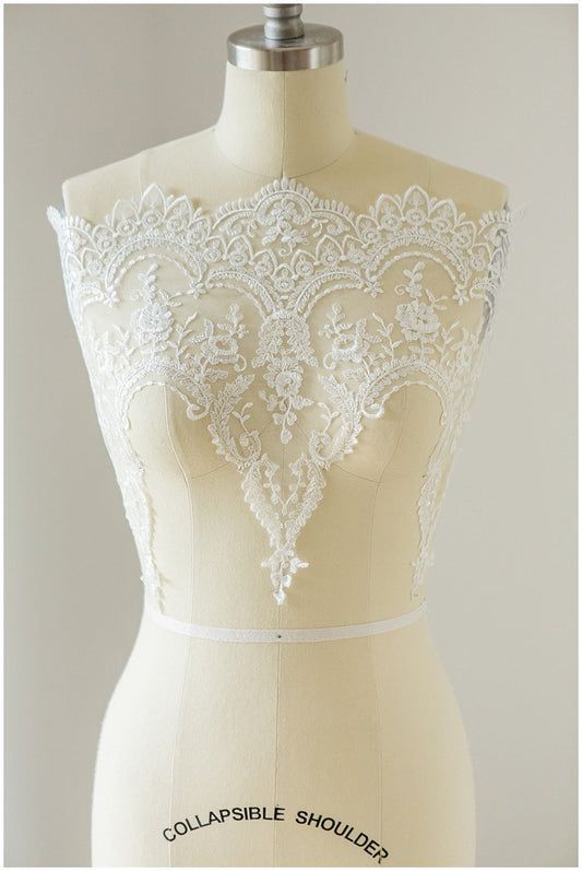 garniture en dentelle brodée Off-White/ garniture en dentelle nuptiale élégante/ dentelle nuptiale/ garniture en dentelle voile/ broderie en dentelle/ dentelle robe de mariée// T17-041