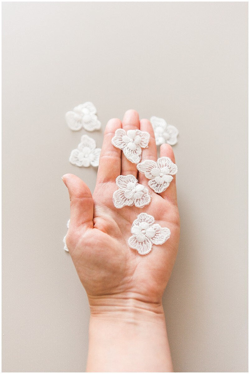 10pcs small lace flowers, sewn on 3D flower, 3D flower lace applique, 3D lace flower, wedding dress lace applique, bridal 3D applique