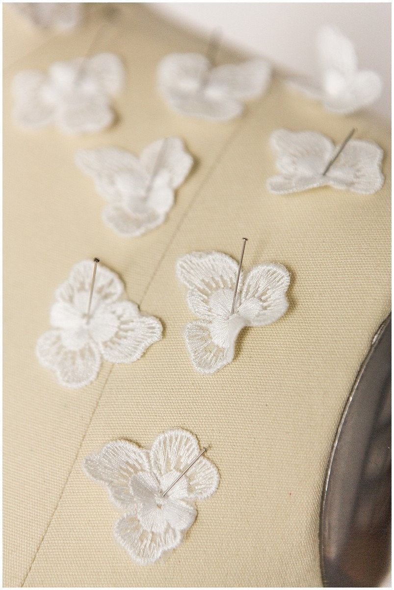 10pcs small lace flowers, sewn on 3D flower, 3D flower lace applique, 3D lace flower, wedding dress lace applique, bridal 3D applique