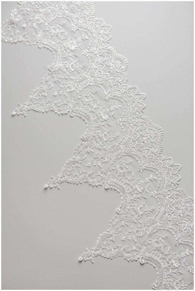 embroidered lace trim off-white/ elegant bridal lace trim/ bridal lace/ veil lace trim/ lace embroidery/ wedding dress lace// T17-041