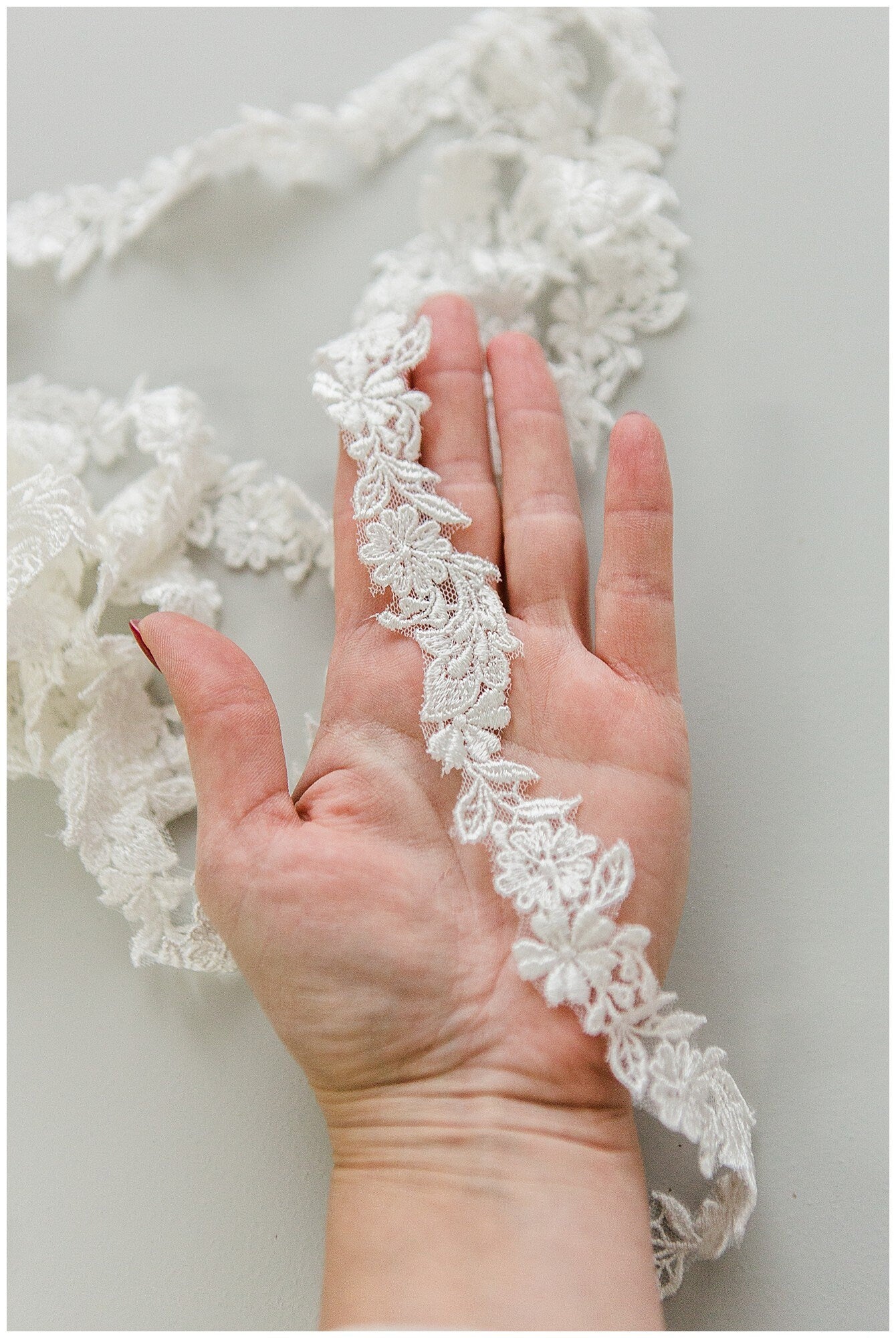 Small lace trim for wedding dress, embroidered lace trim for veil, soft lace trim, lace trim for veil, flower lacetrim trim// T17-061