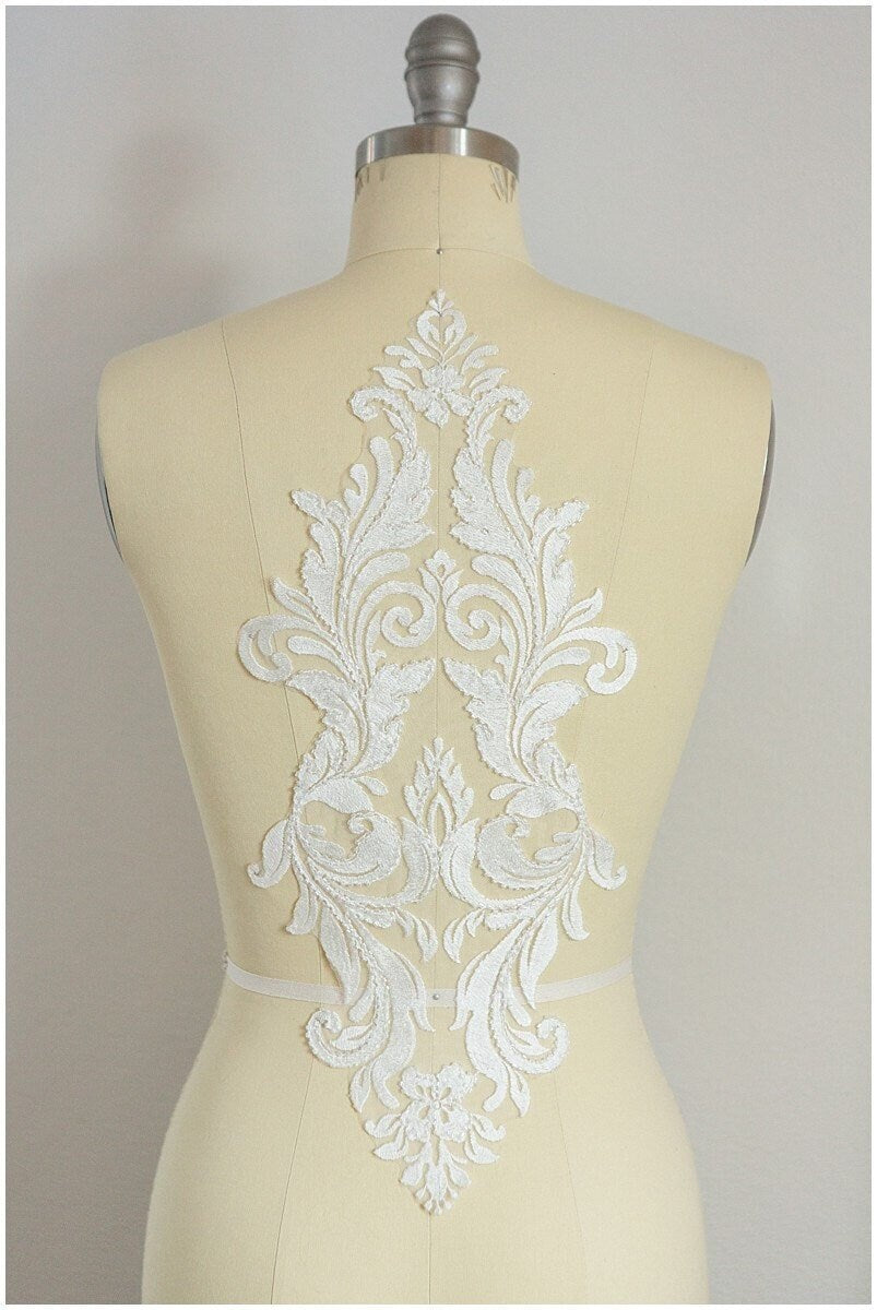 Hochzeitskleid Applikation, Lace Ornament, Große Spitzen Applikation, Blumen Applikation, Spitzenblume, Illusion Back Lace Applikation// A17-030