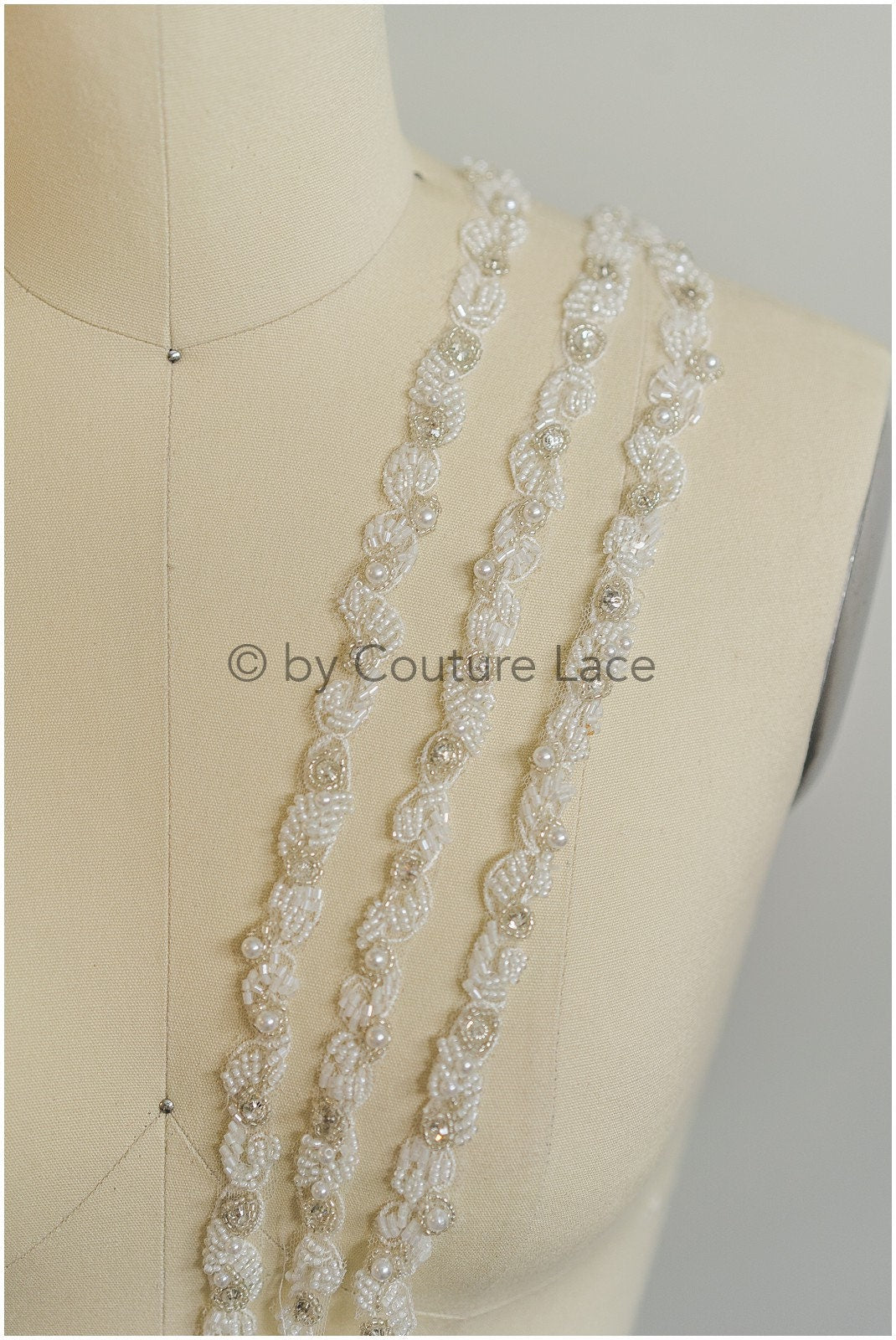 Pearl lace trim off-white silver/ pearl embroidered bridal belt pearl embroidered bridal lace// T19-083