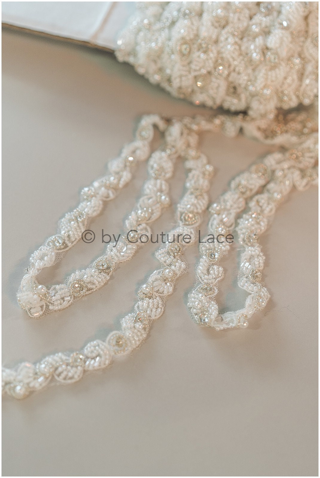 Pearl lace trim off-white silver/ pearl embroidered bridal belt pearl embroidered bridal lace// T19-083