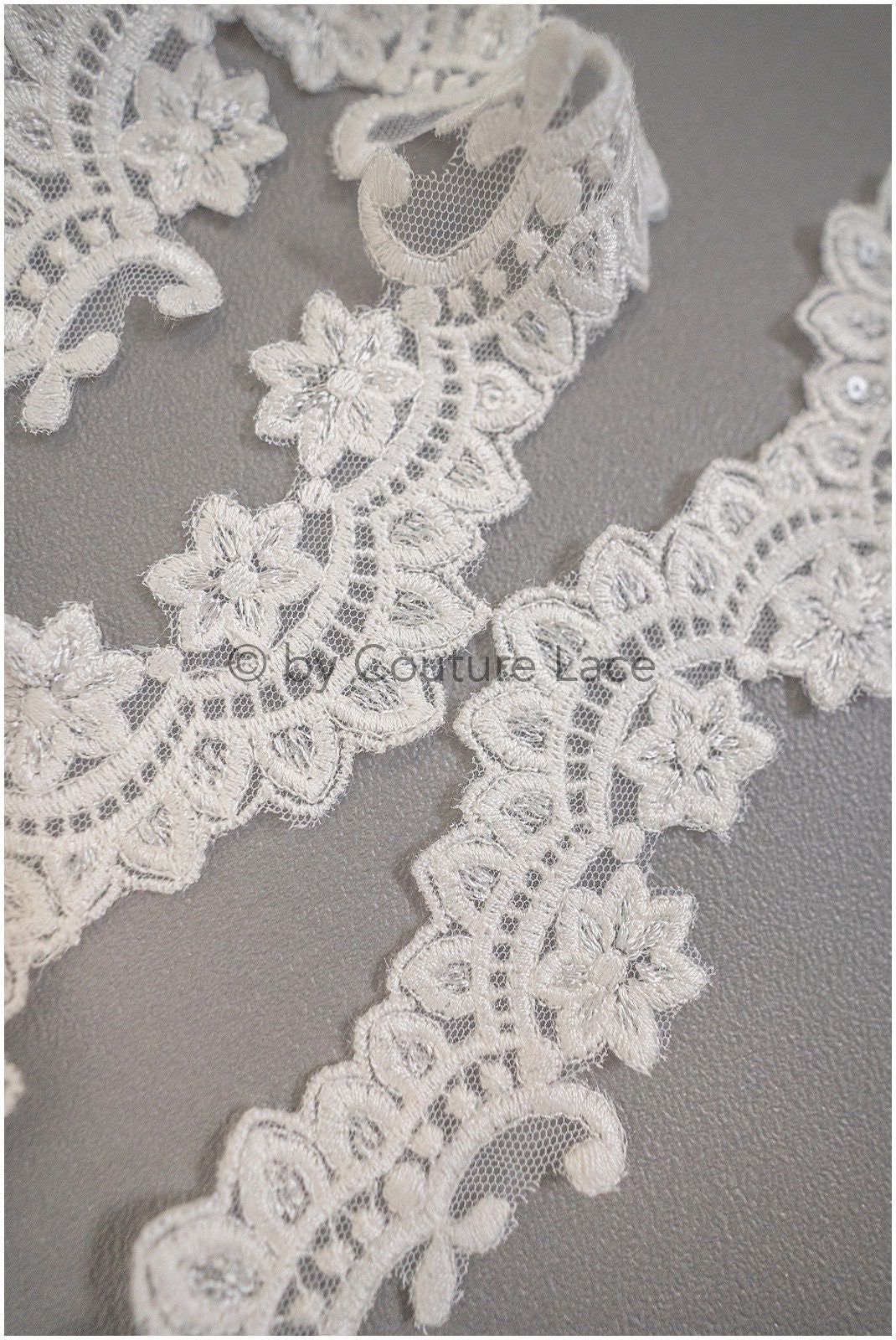 Lace trim off-white/ bridal lace with sequins/ floral veil lace trim/bridal lace// T20-030W