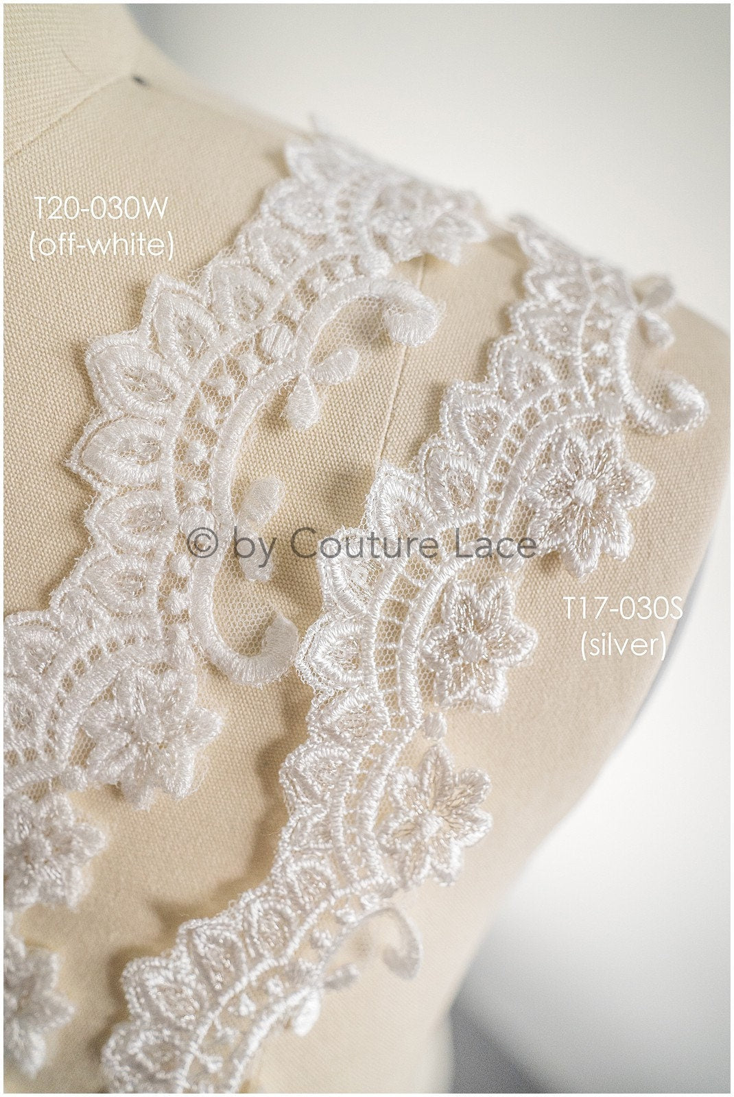 Lace trim off-white/ bridal lace with sequins/ floral veil lace trim/bridal lace// T20-030W