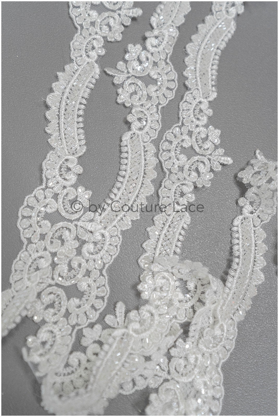 Beaded lace trim off-white/ glitter rhinestone trim/ heavy beaded lace trim for wedding dress// T20-088