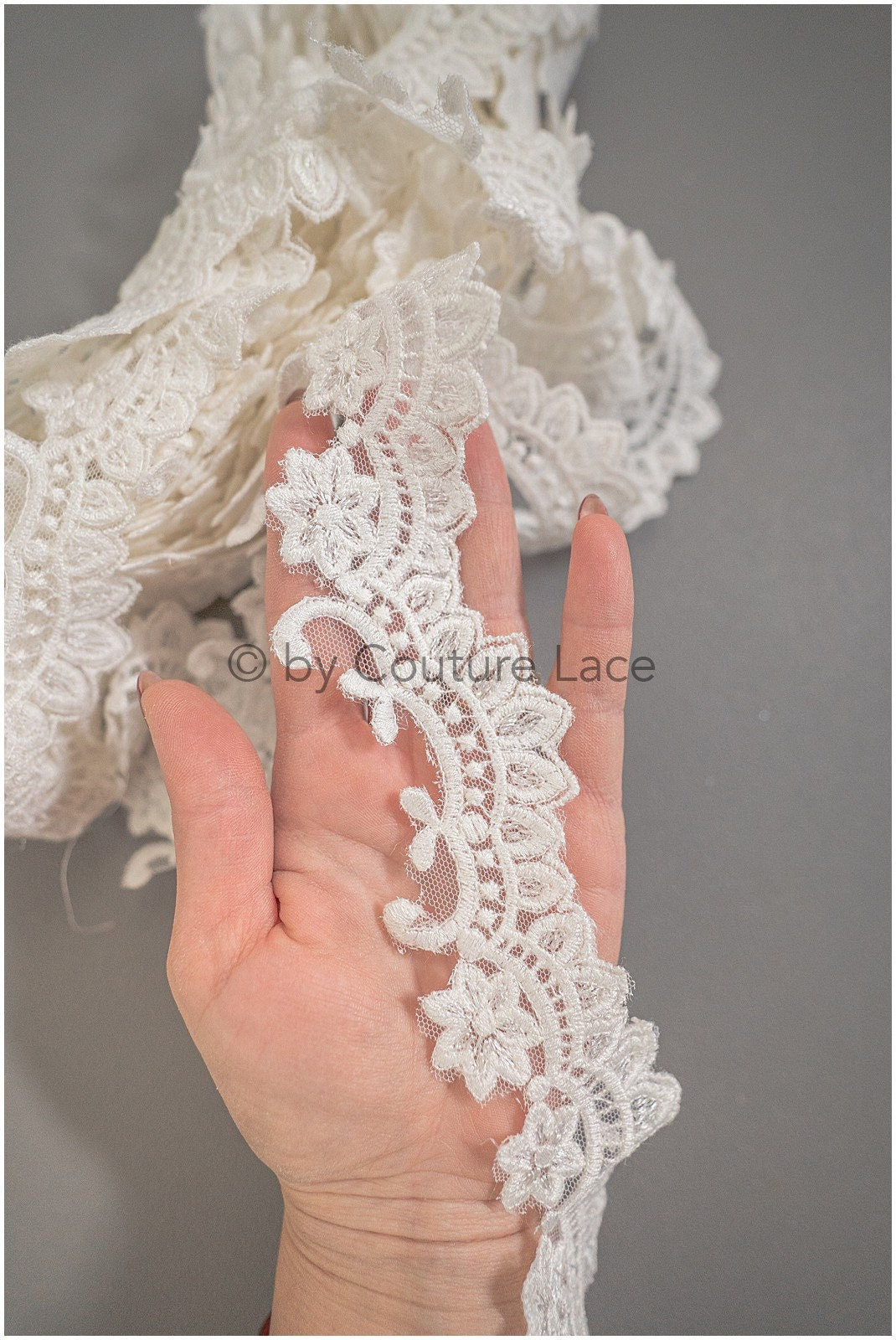 Lace trim off-white/ bridal lace with sequins/ floral veil lace trim/bridal lace// T20-030W