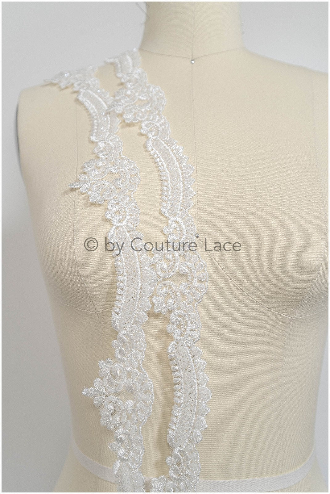 Beaded lace trim off-white/ glitter rhinestone trim/ heavy beaded lace trim for wedding dress// T20-088