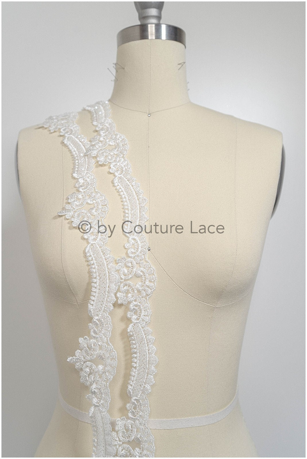 Beaded lace trim off-white/ glitter rhinestone trim/ heavy beaded lace trim for wedding dress// T20-088