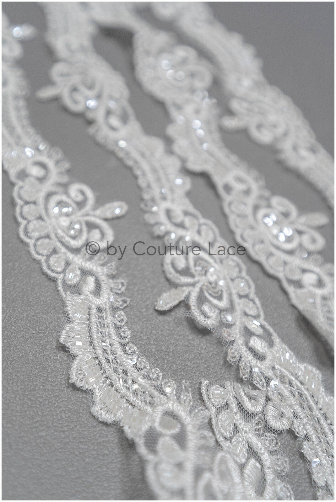 Off-white lace trim with pearls & sequins/ pearl embroidered lace trim/ glitter rhinestone trim/ bridal veil lace trim// T20-089
