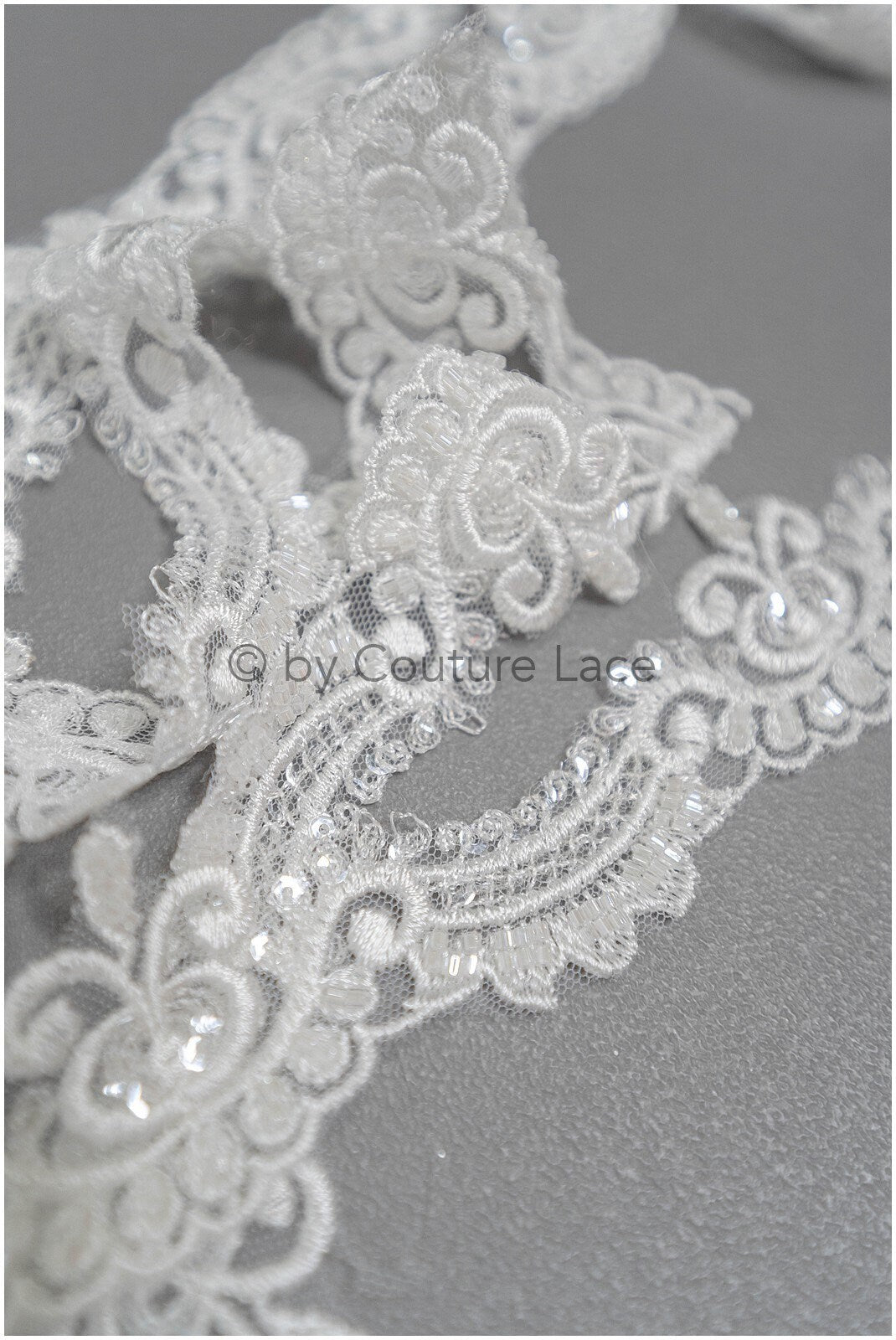 Off-white lace trim with pearls & sequins/ pearl embroidered lace trim/ glitter rhinestone trim/ bridal veil lace trim// T20-089