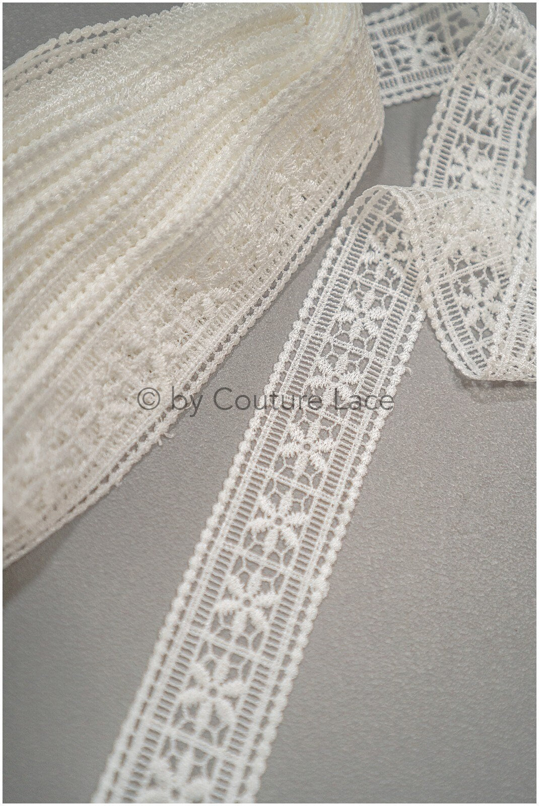Soft crochet lace trim with geometric pattern/ Off-white guipure lace trim/ Bridal macrame lace trim// T21-128