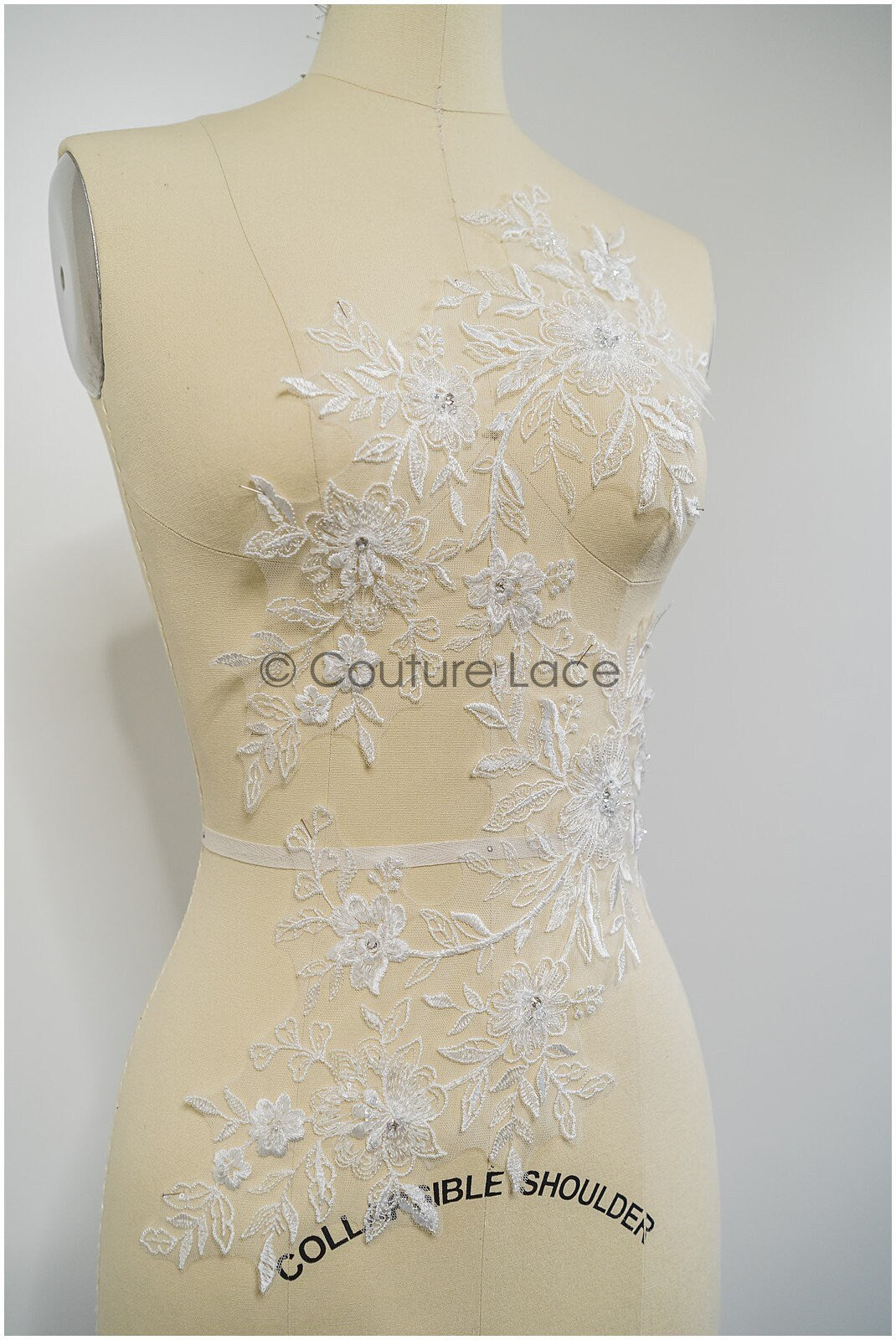 Handgestickte Florale Spitzenapplikation für Brautkleid, Blumenspitze Aufnäher, bestickte Spitzenapplikationen, kordelierte Spitzenapplikationen off-white// A21-199