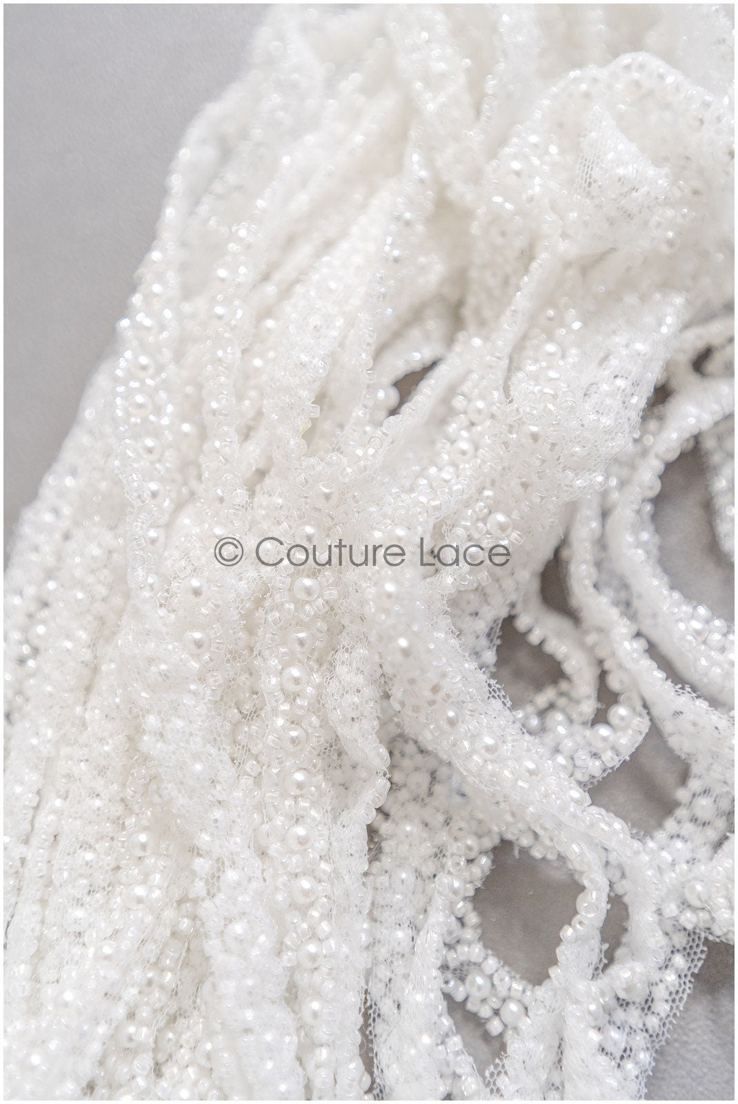 Bridal lace trim with pearls off-white/ lace trim with pearls/ bridal belt trim/ lace trim for wedding dress// T22-183