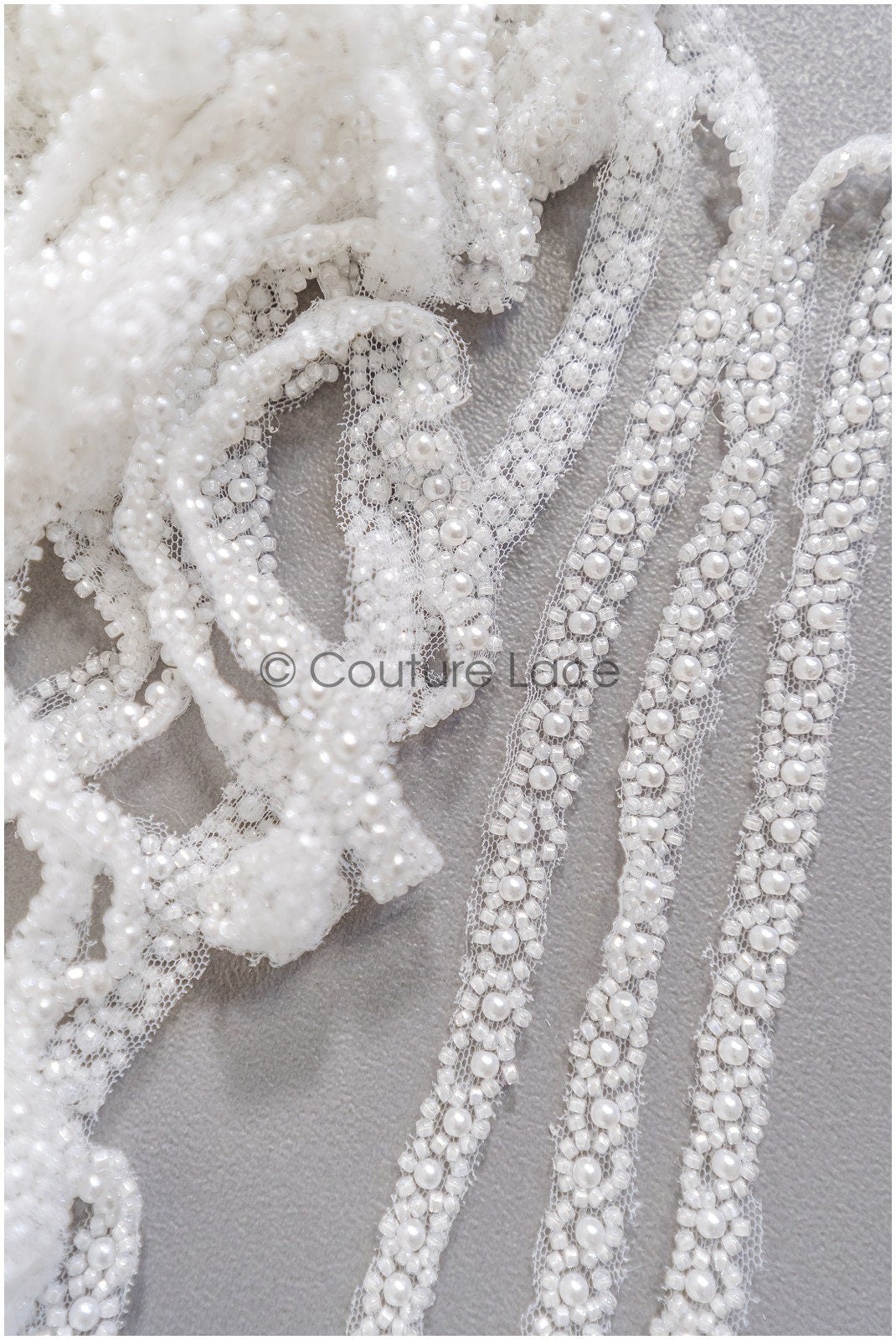 Bridal lace trim with pearls off-white/ lace trim with pearls/ bridal belt trim/ lace trim for wedding dress// T22-183