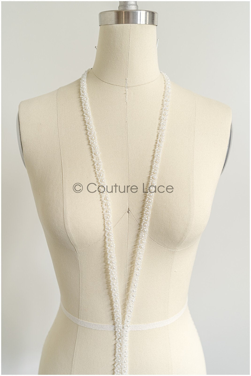 Bridal lace trim with pearls off-white/ lace trim with pearls/ bridal belt trim/ lace trim for wedding dress// T22-183