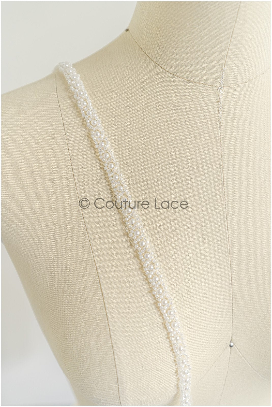 Bridal lace trim with pearls off-white/ lace trim with pearls/ bridal belt trim/ lace trim for wedding dress// T22-183