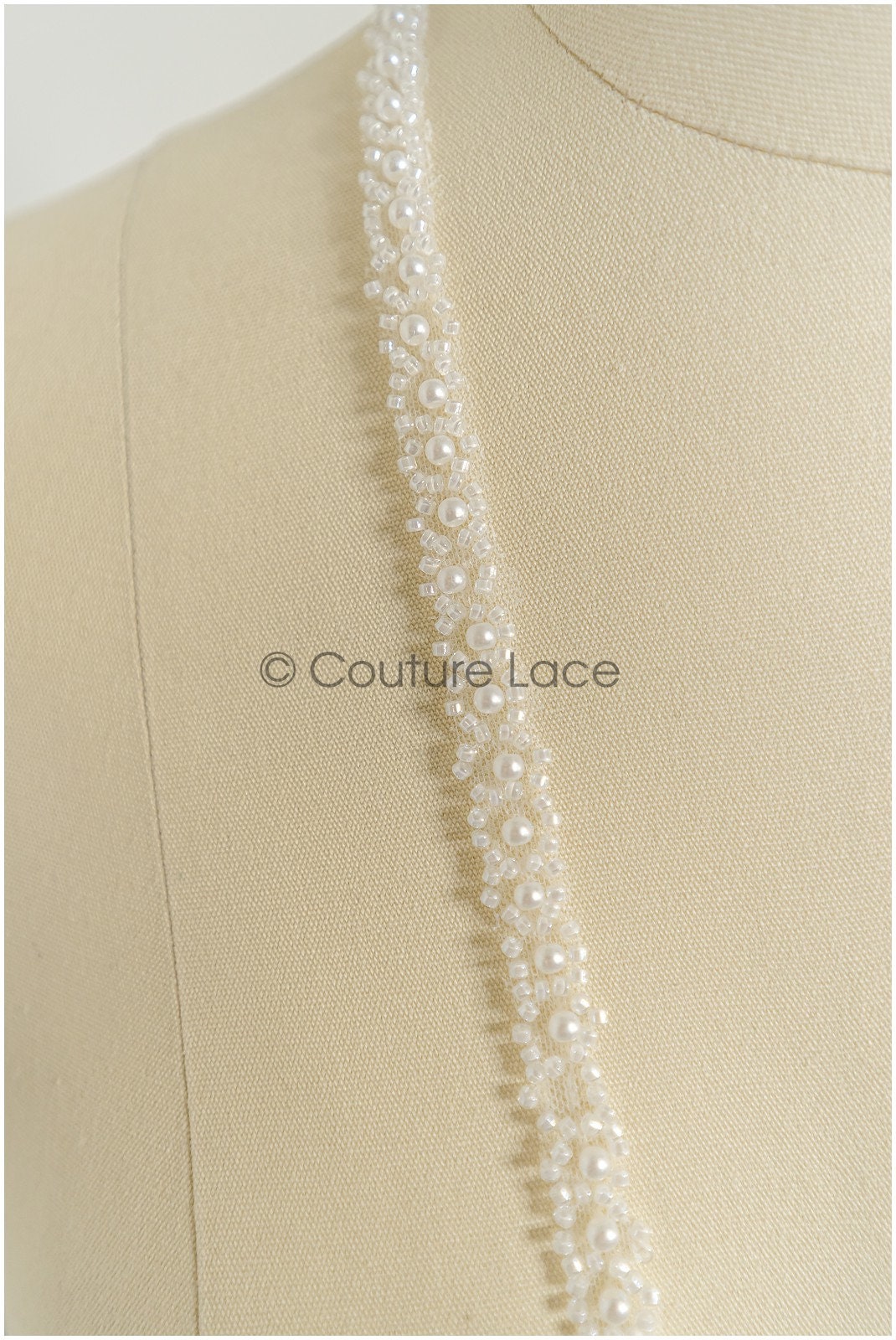 Bridal lace trim with pearls off-white/ lace trim with pearls/ bridal belt trim/ lace trim for wedding dress// T22-183